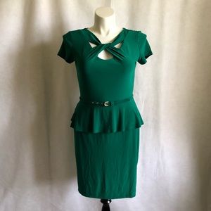 Danny Nicole L XL Kelley Green Peplum Belted Dress
